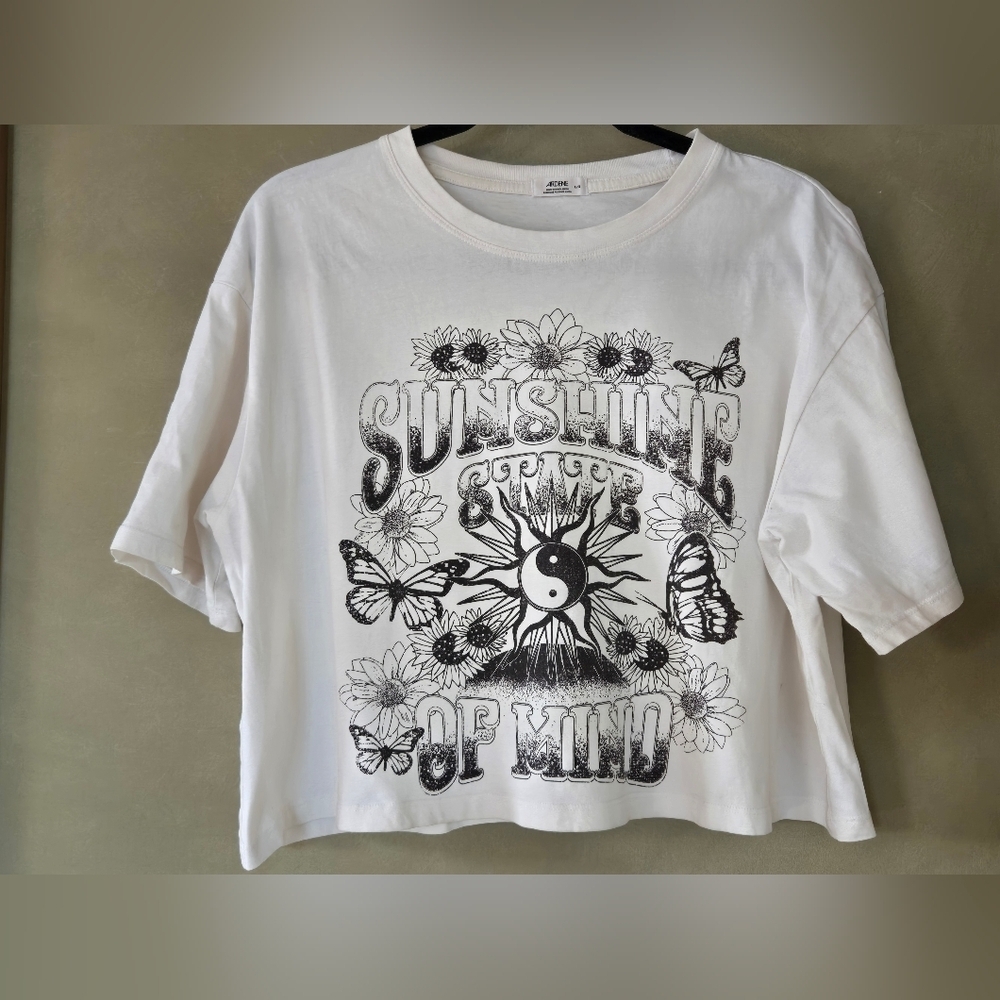 Ardene | 'Sunshine State Of Mind' Graphic Beige Tee, Size L - Picture 2 of 6